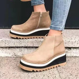 Leather Boots Women Platform Heels Ankle Boots Wedges Casual Fashion Booties Woman Punk Thick Bottom Shoes Zapatos De Mujer