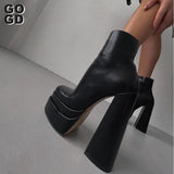 goosudu New Ankle Boots Women Quality Platform Boots Female Fashion Short Boot Black Chunky High Heel Women Shoes Big Size 41