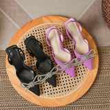 goosudu Summer Ladies Elegant Slingback Shoes Fashion Crystal Bow-knot Women Sandal Thin High Heel Pointed Toe Mules Pumps