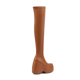 Spring autumn Women Over The Knee High Boots Pointed Toe wedges Heels slip on platform white Thigh High Boots