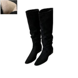 Knee- High Boots LadySlip On Simple Pleated  Stretch Suede Winter Botas Big Circumference Spring Autumn Woman Boots Large Size43