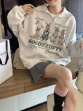 Hoodie for Woman Retro Gray Rabbit Y2k  Sweater Women Spring and Autumn Loose Oversize Harajuku Wind Casual Hundred Take Tops