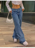 Jeans women low-rise fashion retro straight pants loose street style denim pants with simple wide leg women baggy mop pants