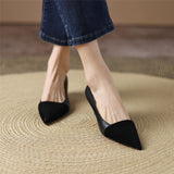 Pumps Shoes Women Mid Heel Fashion Sexy Spring Sheepskin Pointed Toe Thin Heel Office Party Black Handmade Shoe Big Size 42