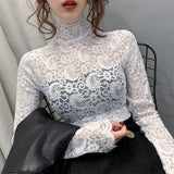 goosudu Fashion Floral Embroidery Lace Blouses Women Spring Summer Sexy See-through Streetwear Tops Ladies Casual Long Sleeve shirts