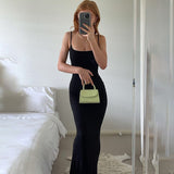 goosudu  Satin Slip Sleeveless Backless Slim Sexy Maxi Dress Spring Women  Party Y2K Concise Bodycon Elegant  Clothing