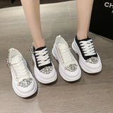 Women Chunky Sneakers Rhinestone Platform Sports Shoes Summer Height Increasing Casual Shoes 7CM High Heels Women Canvas Shoe