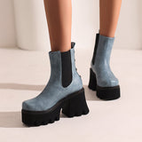 goosudu Autumn White Ladies Short Booties Faux Suede Side Zipper Chunky Heel Ankle Boots Platform Solid Black Winter Women Casual Shoes