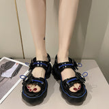 Womens Lolita Flowers Peep Toe Gothic Punk Platform Sandals Shoes Creepers Japanese Harajuku Belt Buckle Black White