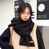 Winter Warm Knitted Scarves  Long Size Thickened Women Scarf Korean Casual Outdoors Thermal Men's Black Scarf Christmas Gifts