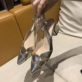 goosudu Summer Shoes Sandals Fashion Women Leather 3cm High Heels Lady Pointe Toe Gold Heels Sandals Female Wedding Bridal Shoes