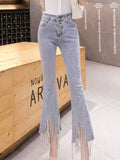 Goosudu spring new Flare Set auger Jeans Woman Denim Trousers Vintage Women Clothes Fall High Waist Pants Stretchy Jeans