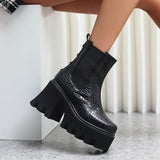 goosudu Autumn White Ladies Short Booties Faux Suede Side Zipper Chunky Heel Ankle Boots Platform Solid Black Winter Women Casual Shoes