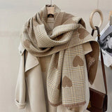 Double Side Cashmere Scarf Autumn Winter Women's Love Heart Plaid Fashion Ladies Long Thickened Warm Knitted Scarf Hijab Stole