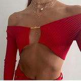 Knitted Long Sleeve Crop Top Women V-Neck Open Front Sexy Woman T-shirts Club Party Y2K Top Spring Autumn Cropped Sweater