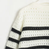 Black and White Striped Sweater Woman Hollow Out Knitted Jumper Oversized Sweater Autumn Winter Pullover Knitwear