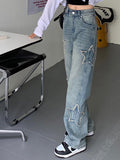 Y2k Star Patchwork Jeans Women Streetwear Low Rise Straight Leg Denim Cargo Pants Baggy Harajuku Vintage Casual Jean 90s