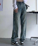 Y2k Star Patchwork Jeans Women Streetwear Low Rise Straight Leg Denim Cargo Pants Baggy Harajuku Vintage Casual Jean 90s