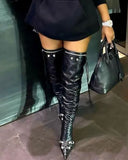 Goosudu Rivet Design Tassel Punk Over The Knee Boots