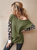 Goosudu Clearance Women's off Shoulder Knitted Color Block Sweater Leopard Print Sweater