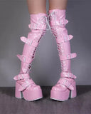 Goosudu Buckled Design Whimsical Strappy Chunky Boots