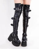 Goosudu Buckled Design Whimsical Strappy Chunky Boots