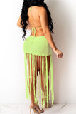 Goosudu Sexy Solid Tassel Hollowed Out Split Joint Backless Swimwears Cover Up