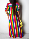 Goosudu Rainbow Stripe Shirt Dress