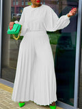 Goosudu Pleated Puff-Sleeve Top & Wide-Leg Pants Set