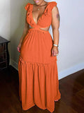 Goosudu Frilled V-Neck Maxi Dress