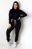 Goosudu Sports Solid Color Pant Set Long-Sleeved Pullover Top + Drawstring Trousers Suit