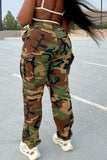 Goosudu Fashion Print Army Green Cargo Pants Camouflage Casual Pants