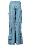 Goosudu Solid Color Classic Multi Pocket Bell Bottoms Jeans