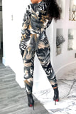 Goosudu Sexy Casual Daily Mixed Printing Patchwork Printing Contrast Asymmetrical Collar Long Sleeve Two Pieces