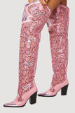 Goosudu Pink Snake Print Patchwork Modern Boots