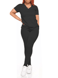 Goosudu Solid V-Neck Tee & Pants Set