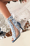 Goosudu Patchwork Unusual Lace-Up Denim Burrs Sandals