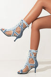 Goosudu Patchwork Urban Lace-Up Denim Burrs Sandals