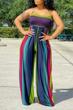 Goosudu Plus Size Colorful Striped Tube Wide Leg Jumpsuit