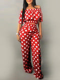 Goosudu Dot Off Shoulder Crop Top & Pants Set