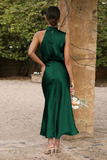 Goosudu Halter Sleeveless Satin Bridesmaid Dress