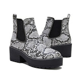 Goosudu Women Casual Snakeskin Platform Slip On Boots