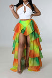 Goosudu Gradient Elegant Tiered Ruffle High Low Skirt