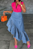 Goosudu Striped Feminine Ruffle Irregular Skirt