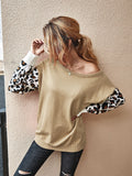 Goosudu Clearance Women's off Shoulder Knitted Color Block Sweater Leopard Print Sweater