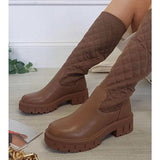 Goosudu Round Toe Pu Pull-On Mid Calf Boots