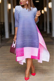 Goosudu Fashion Striped Print Stitching Loose Dress