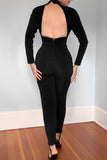 Goosudu Sexy Backless Slim Fit Elastic Cutout Hot Diamond Long Sleeve Jumpsuits