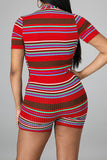 Goosudu High Bullet Strips Deep V Neck Stripes Slim Fit Romper