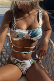 Goosudu Sexy Print Hollowed Out Split Joint Swimwears